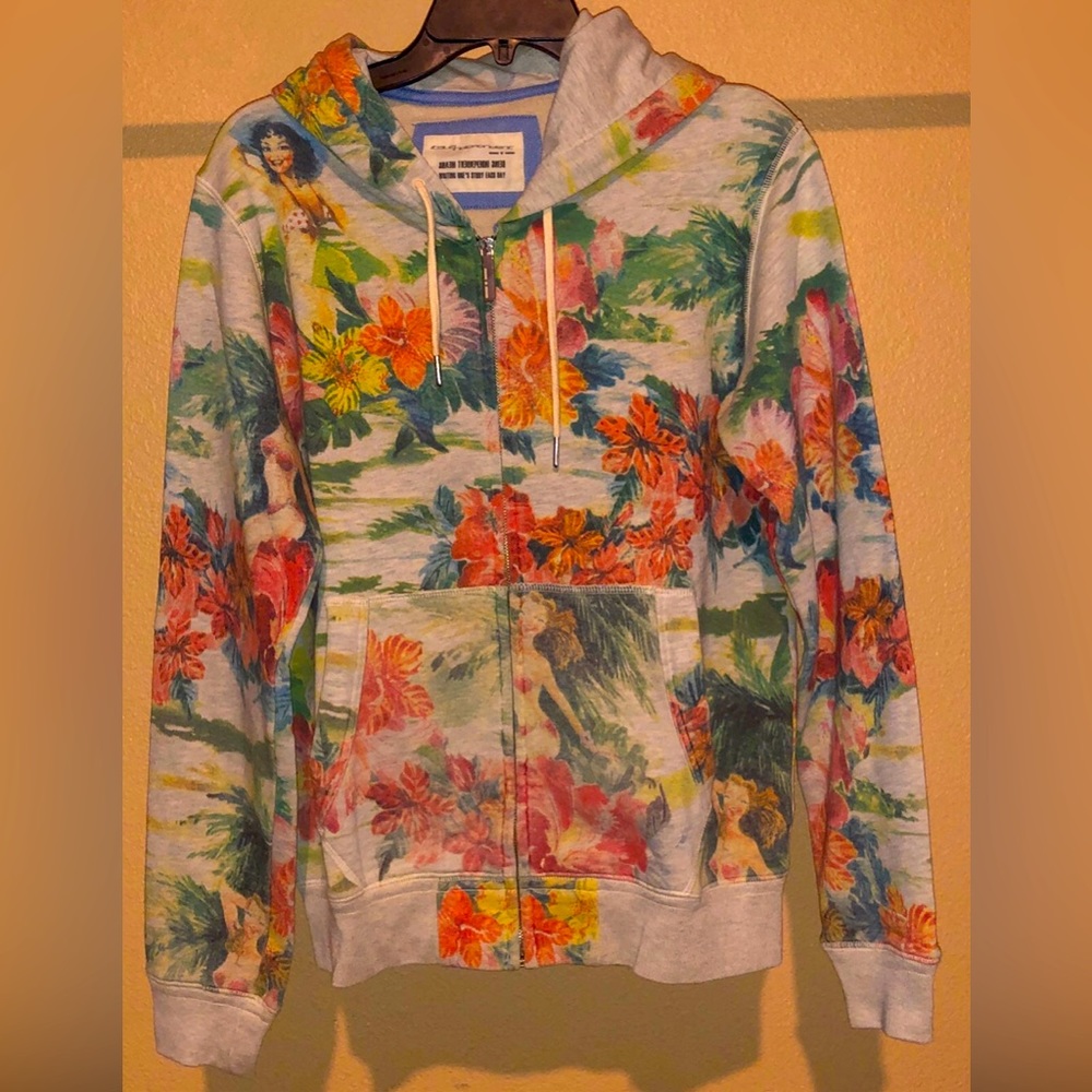 Italian Indipendent Hoodie Hawaiian  PinUp Girl Flower Palms Guy Men Fashion